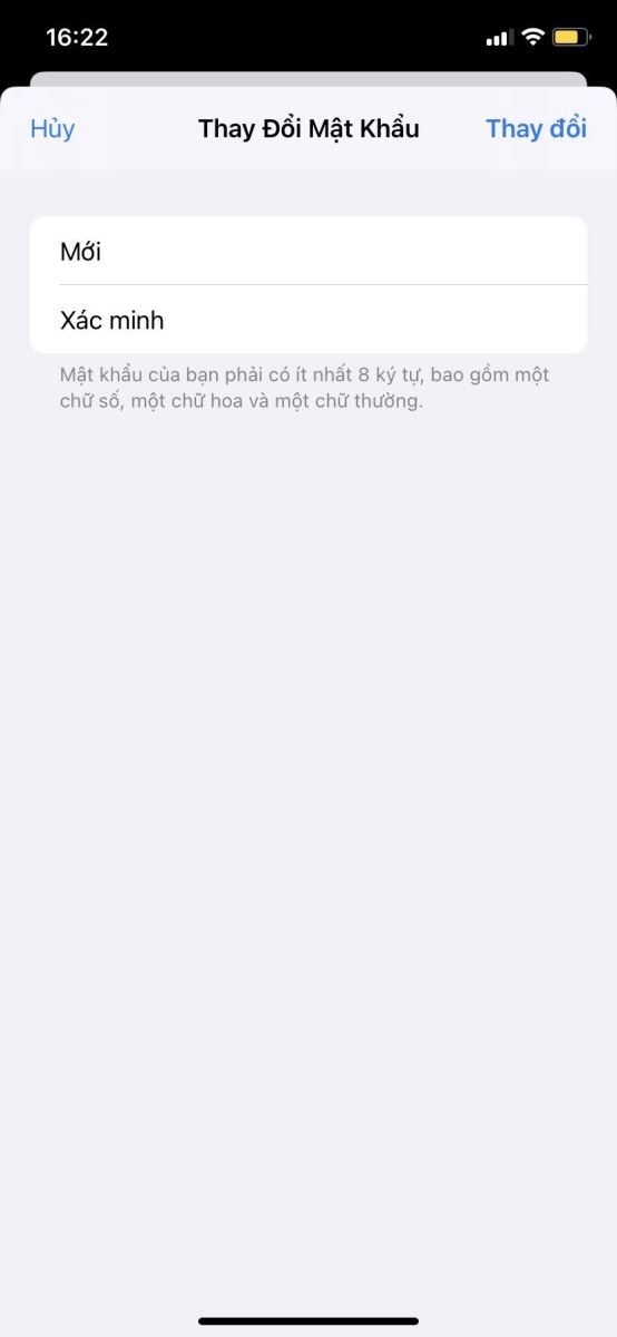nhập mật khẩu mới theo yêu cầu