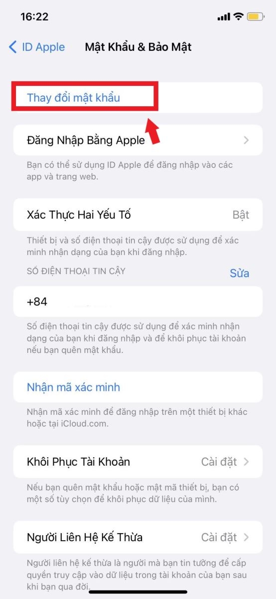 Chọn Thay đổi mật khẩu