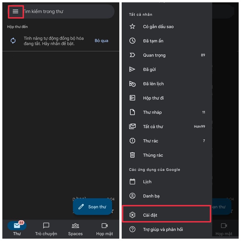 Đồng bộ hóa Gmail bước 1