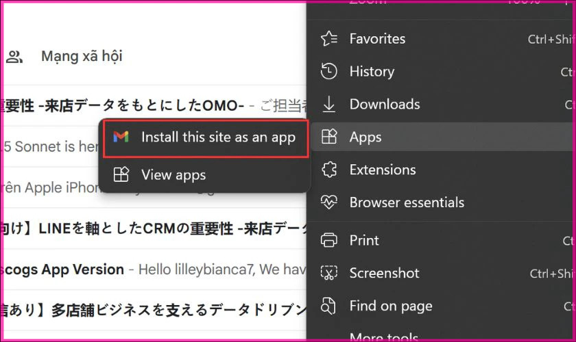 Dưa Gmail ra màn hình máy tính bằng Microsoft Edge bước 3