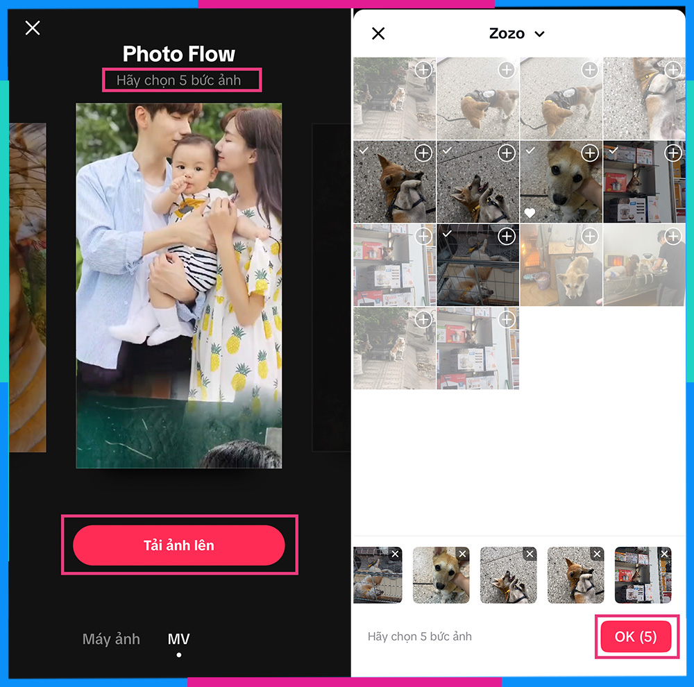 Cách ghép ảnh thành Video trên TikTok MV Bước 2-3