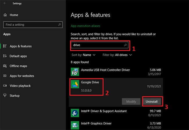 Gỡ Google Drive trên máy tính Windows