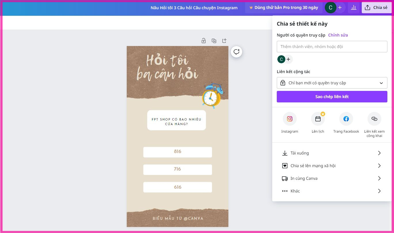 Hướng dẫn các bước làm câu hỏi trắc nghiệm trên Canva bước 3.2