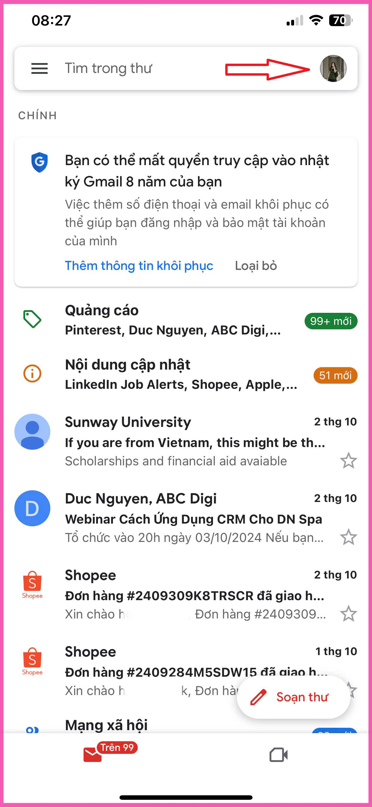 Hướng dẫn chi tiết cách bật xác minh 2 bước Gmail trên điện thoại bước 1.2