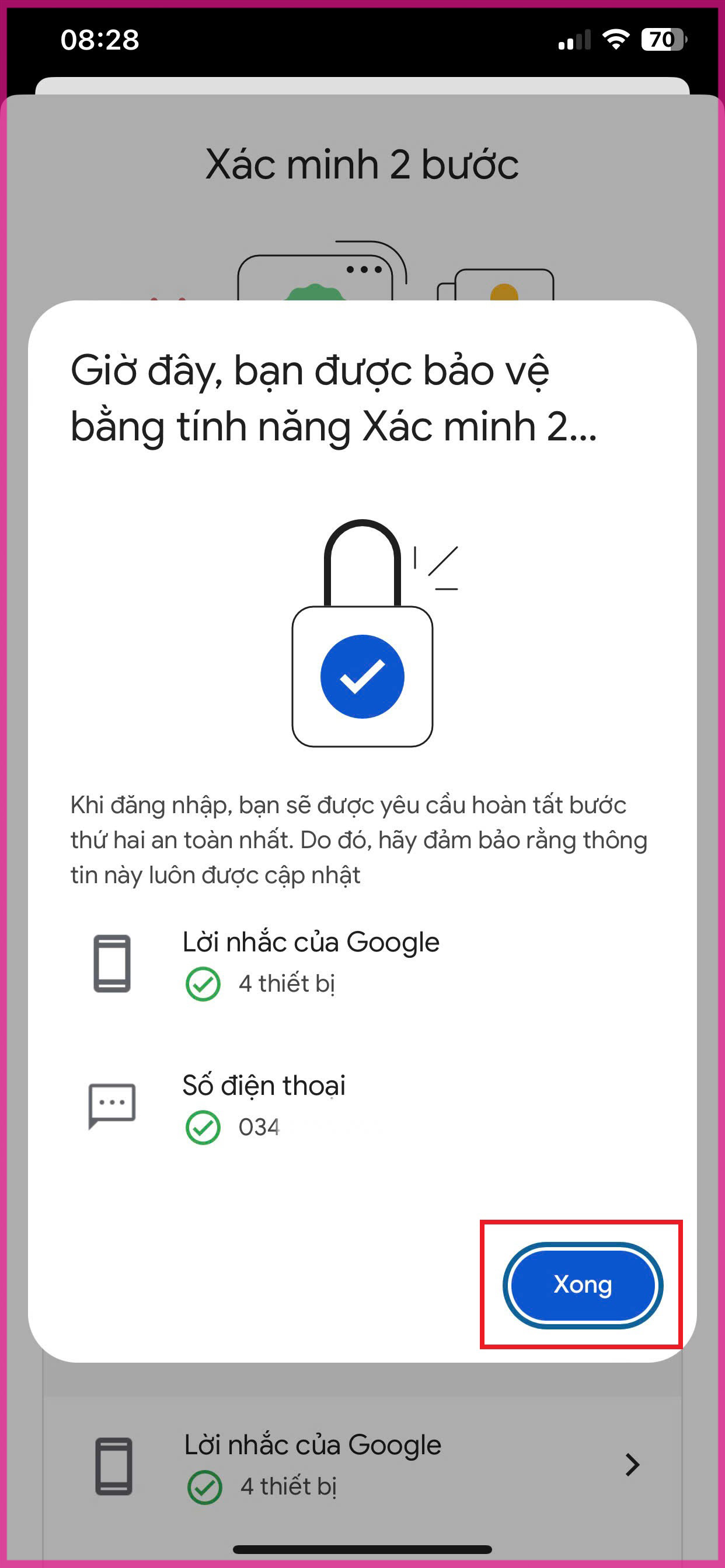 Hướng dẫn chi tiết cách bật xác minh 2 bước Gmail trên điện thoại bước 4.2