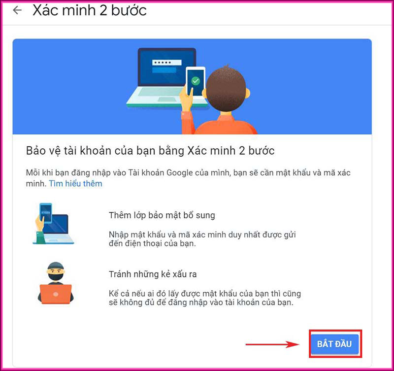 Hướng dẫn chi tiết cách bật xác minh 2 bước Gmail trên máy tính bước 1.2
