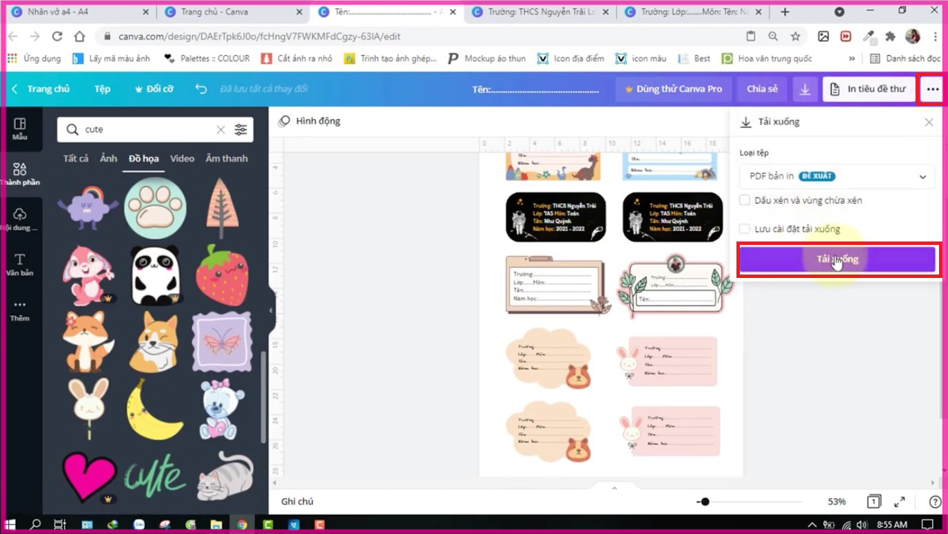 Hướng dẫn làm nhãn vở trên Canva bằng máy tính Bước 5