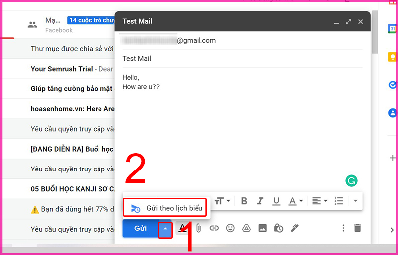 Hướng dẫn lên lịch hẹn giờ gửi mail trong Gmail trên máy tính bước 2