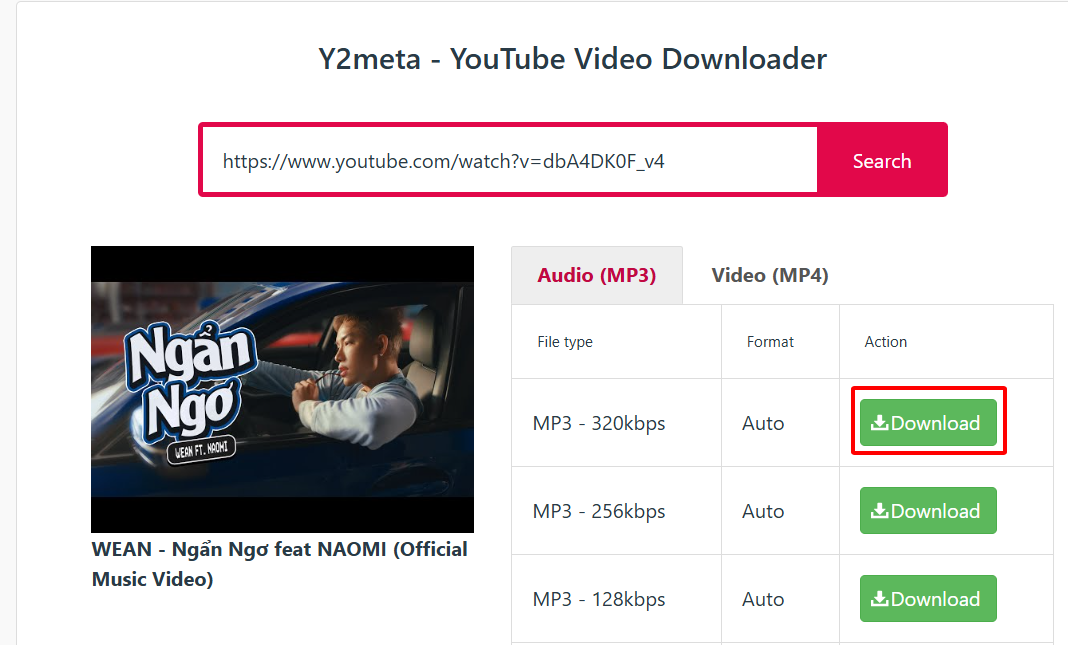 cách tải mp3 với y2meta