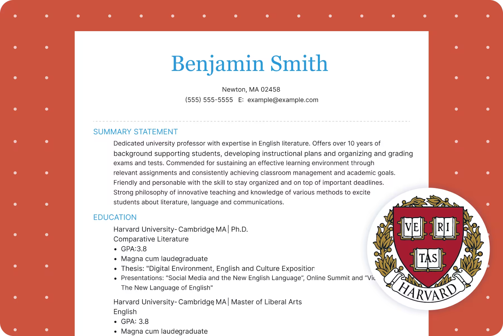 mẫu cv harvard