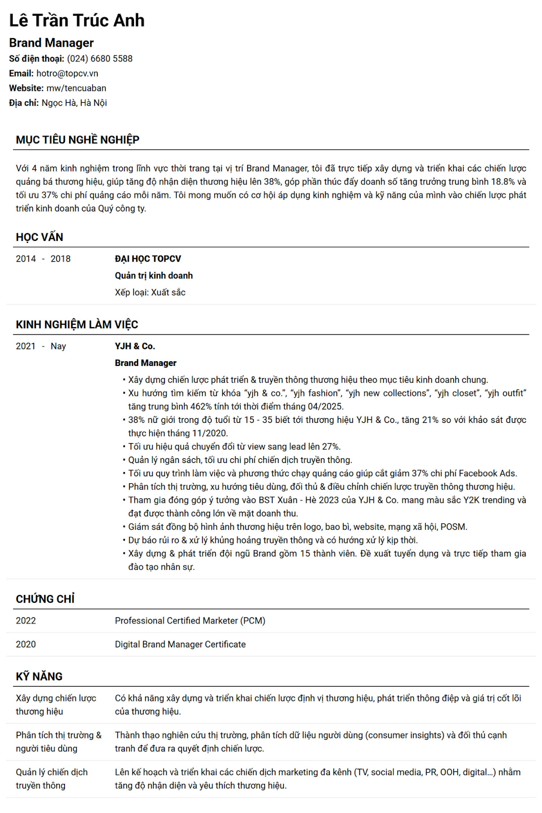 cv trẻ trung