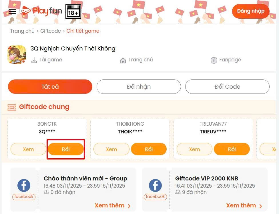 gift code game 3q nghịch chuyển thời không
