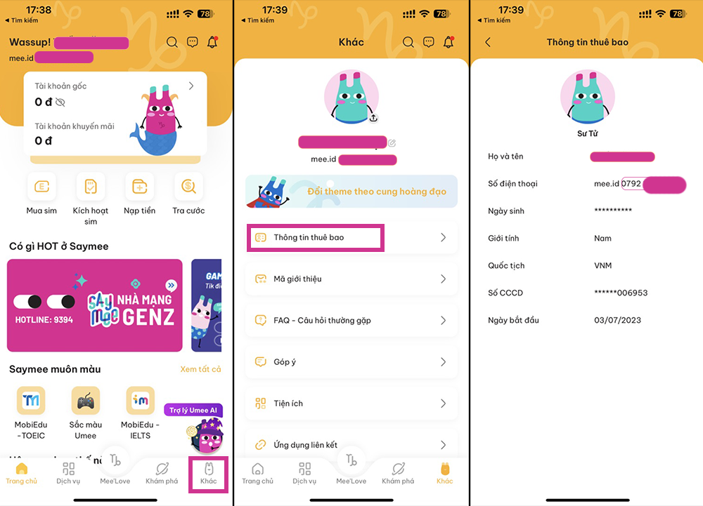 Kiểm tra thông tin thuê bao Saymee App