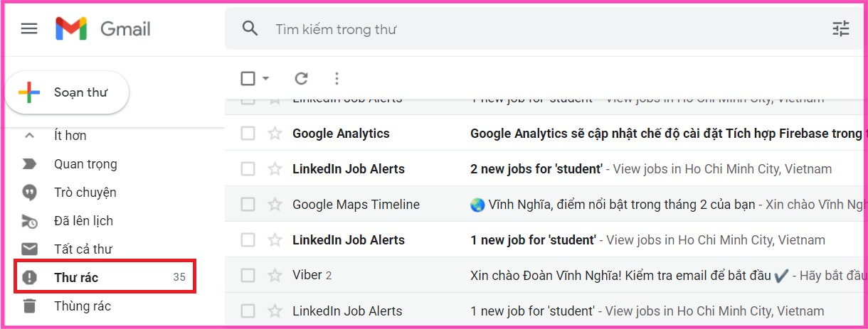 Kiểm tra thư mục Spam bước 1