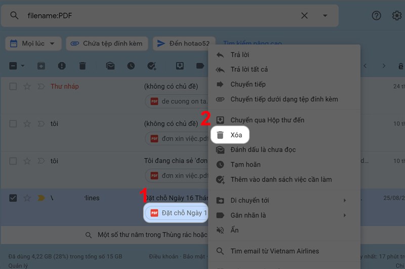 Loại bỏ tệp đính kèm trong hộp thư bước 2