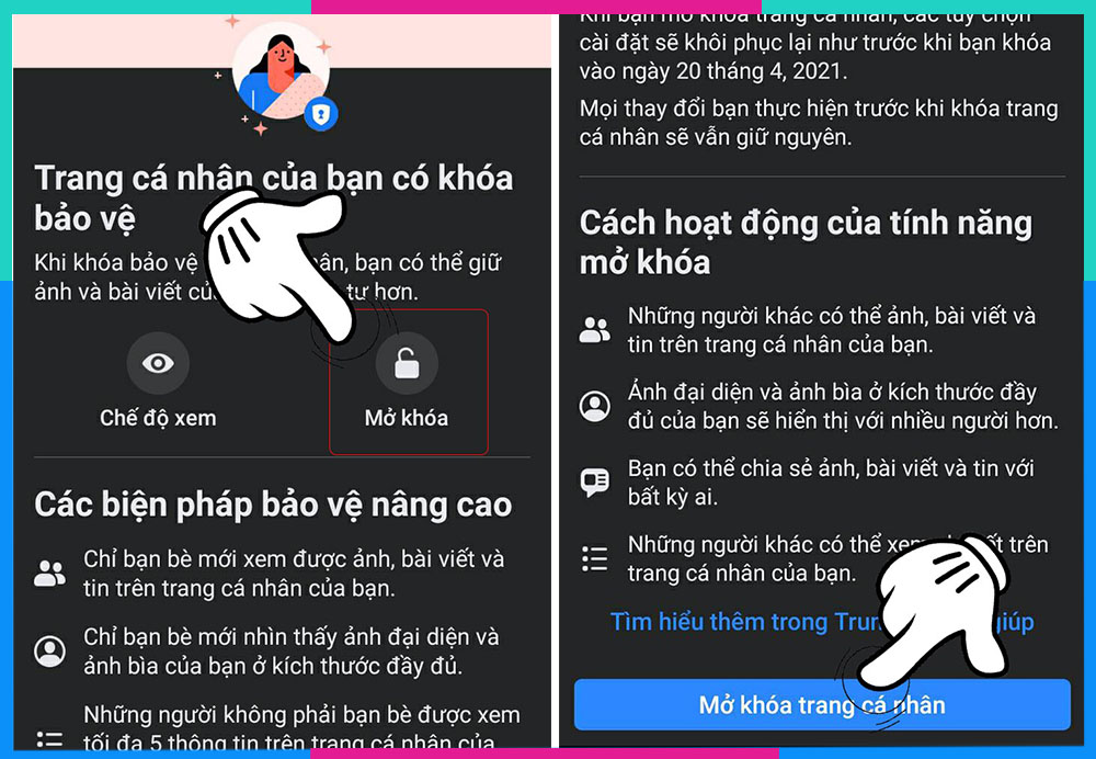 Cách mở khóa bảo vệ trang cá nhân B2