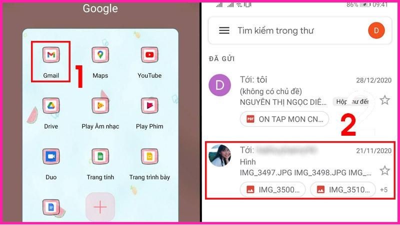 mở và tải xuống file ảnh trong Gmail điện thoại 1