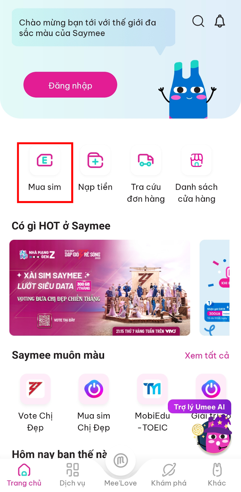 Mua SIM Saymee trên App B3