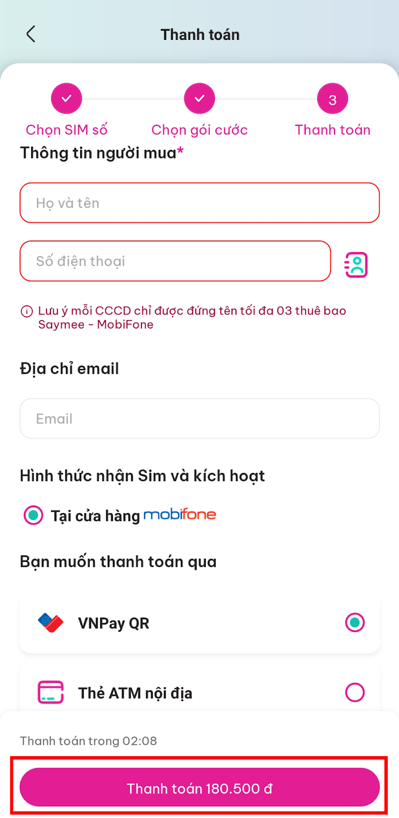 Mua SIM Saymee trên App B6