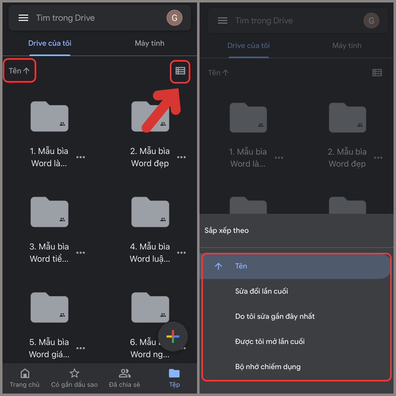 Sắp xếp tệp trong Google Drive