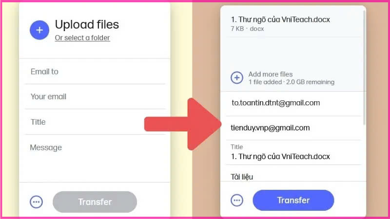 Sử dụng công cụ WeTransfer