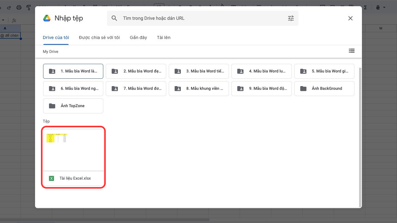 Tải file Excel lên Google Drive với trang tính mới bước 2