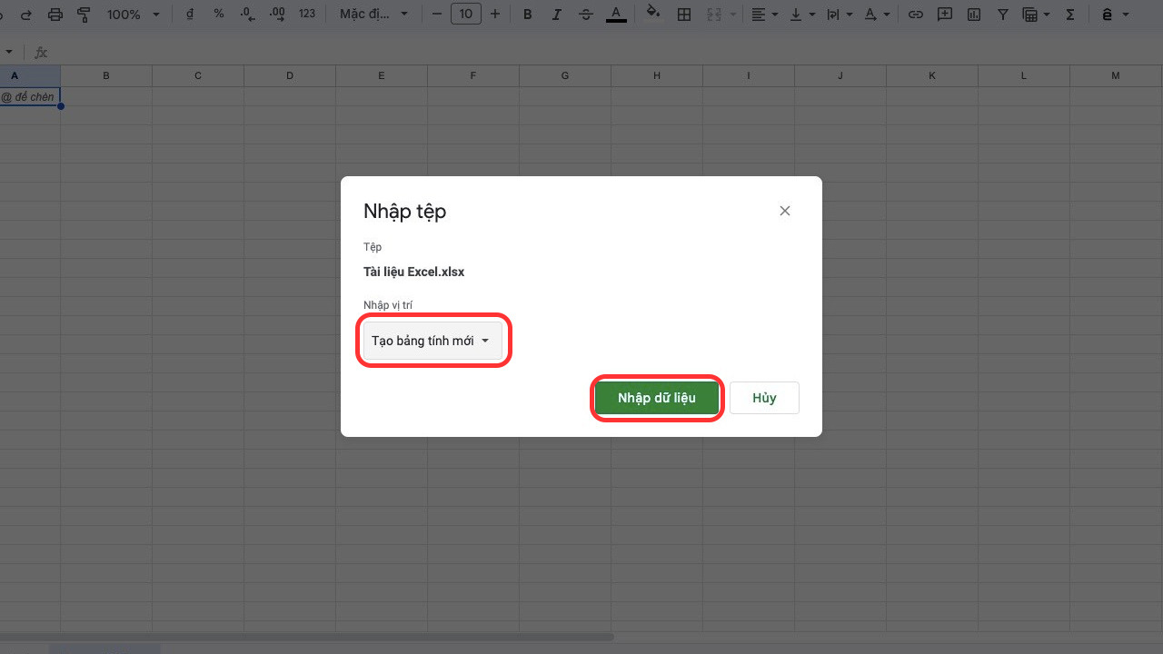 Tải file Excel lên Google Drive với trang tính mới bước 3