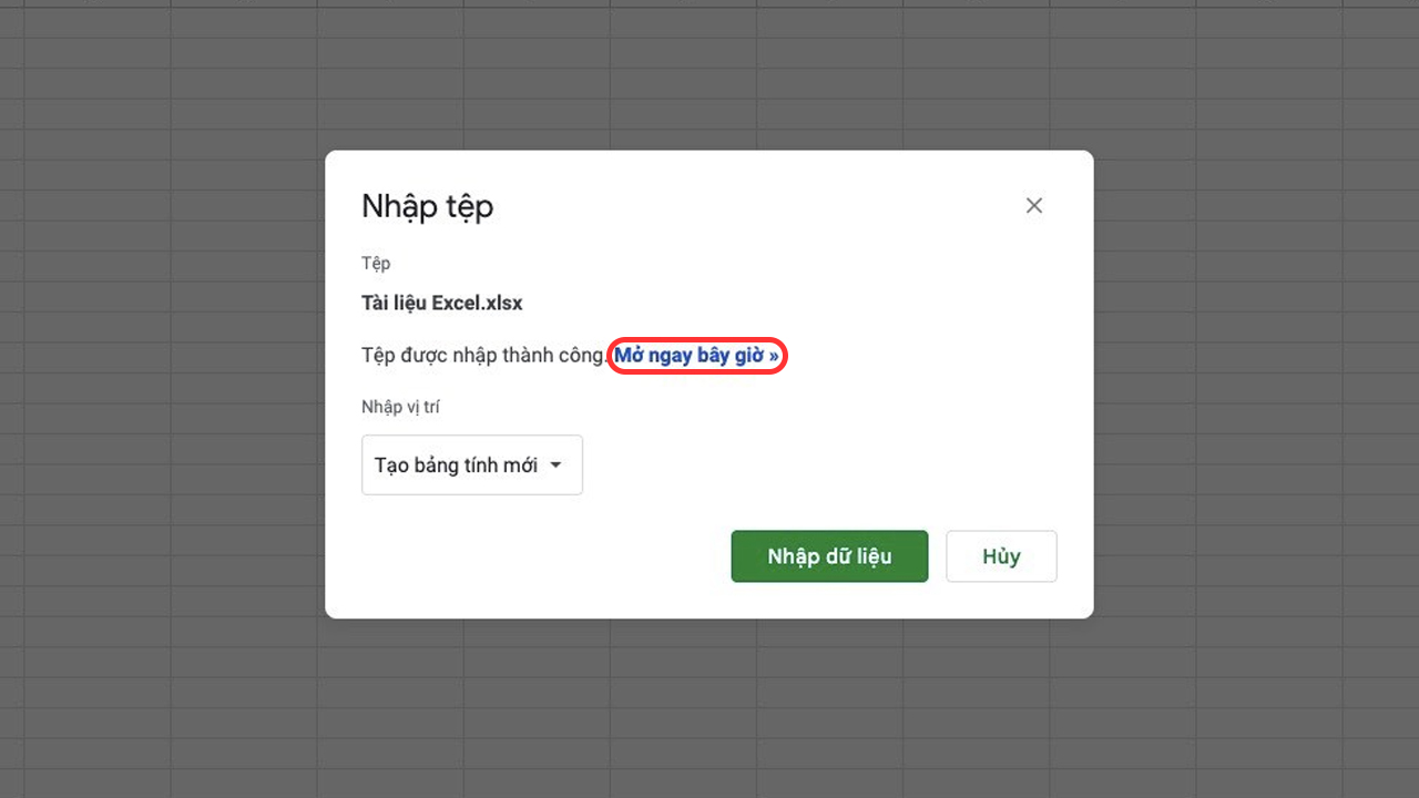 Tải file Excel lên Google Drive với trang tính mới bước 4