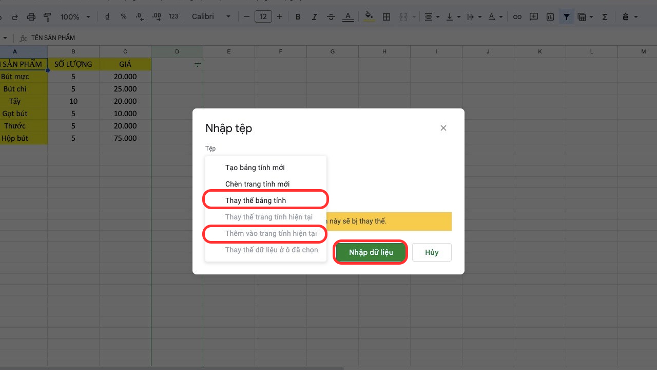 Tải file Excel lên Google Drive với trang tính sẵn có bước 5