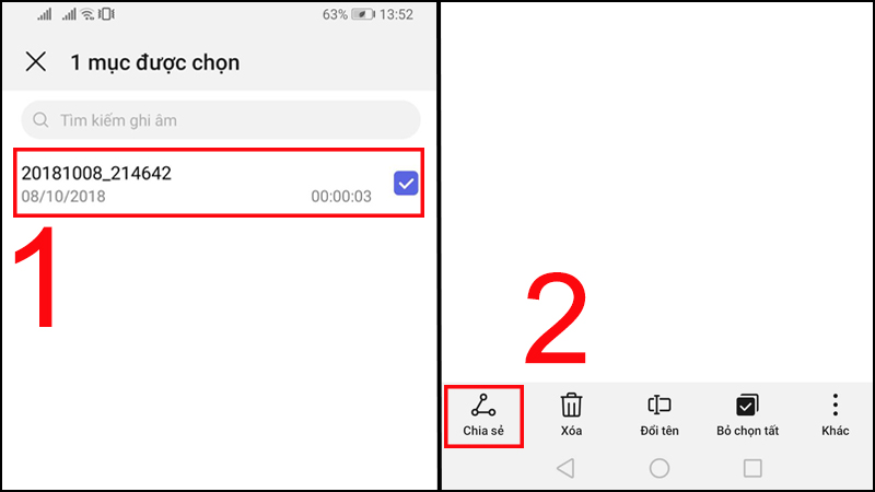 Cách tải file ghi âm lên Drive trên Android bước 1