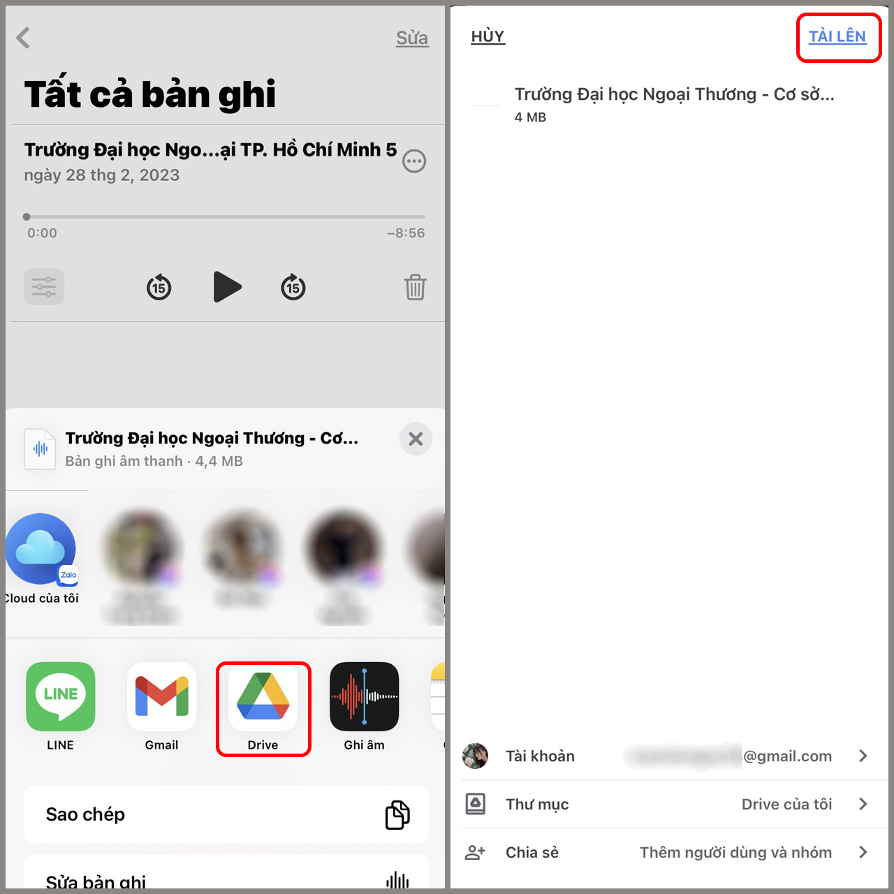 Cách tải file ghi âm lên Drive trên iPhone bước 3