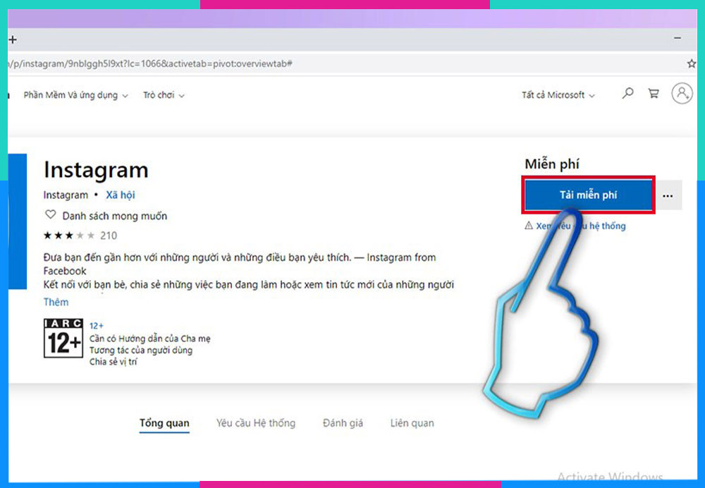 Tải Instagram cho máy tính win qua Microsoft Store b2