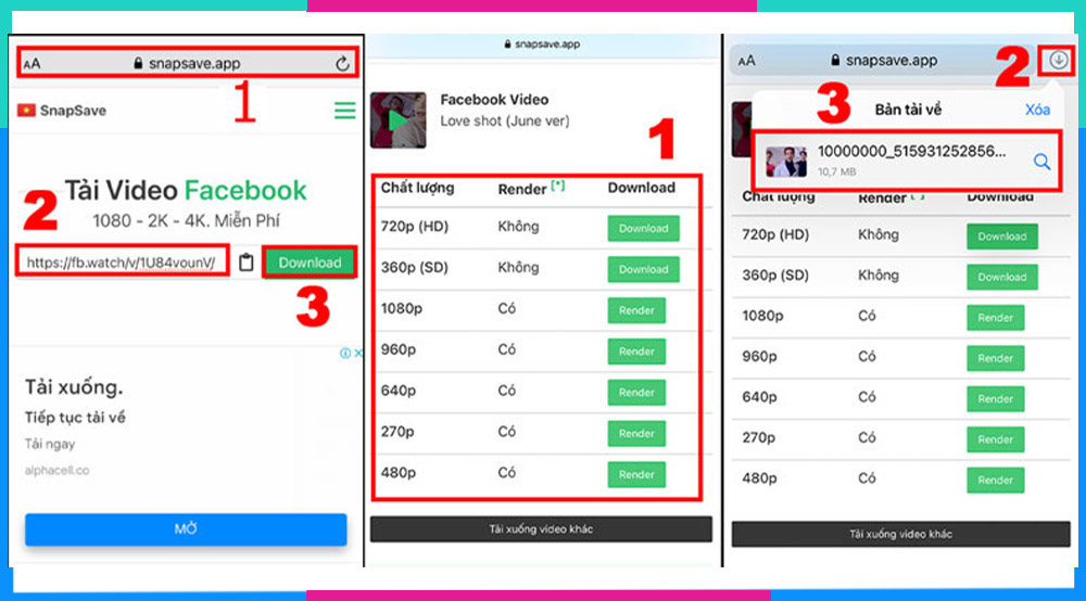 Cách tải Video Facebook về iPhone bằng Snapsave b2