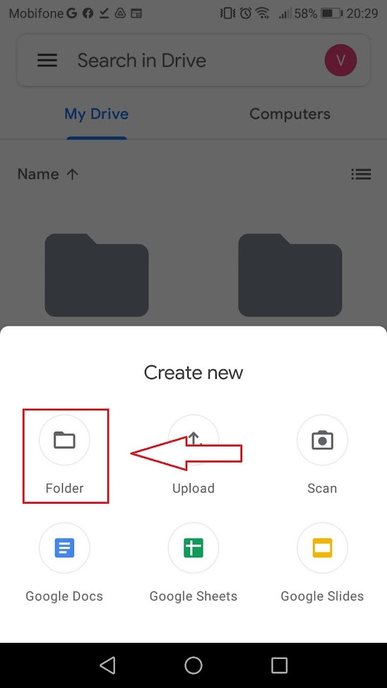 Hướng dẫn tạo thư mục Google Drive trên điện thoại bước 3