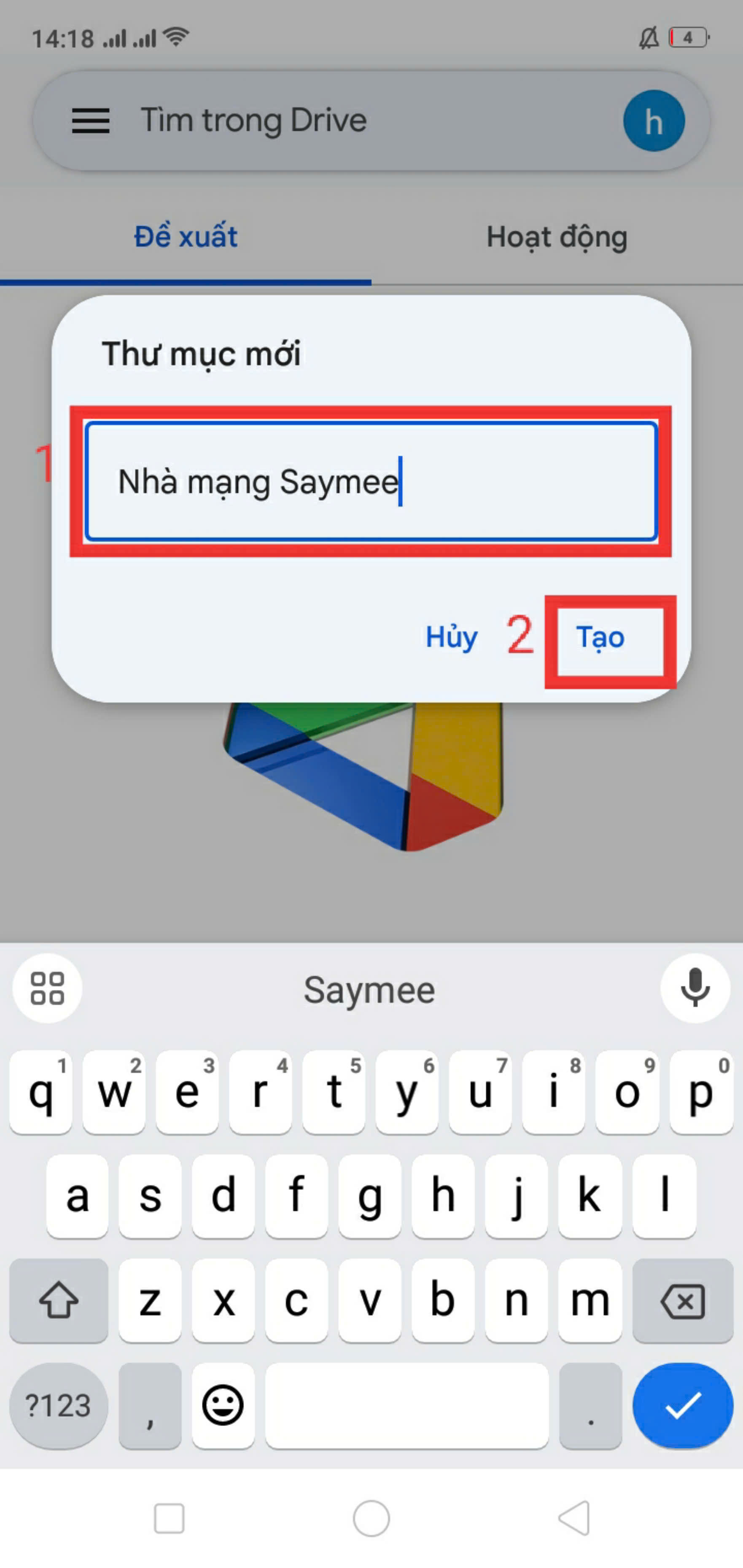 Hướng dẫn tạo thư mục Google Drive trên điện thoại bước 4