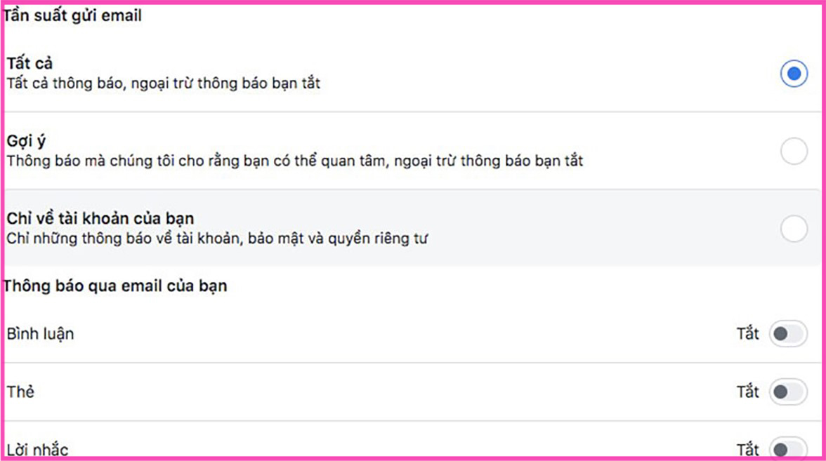 Tắt thông báo bằng cài đặt Facebook bước 2