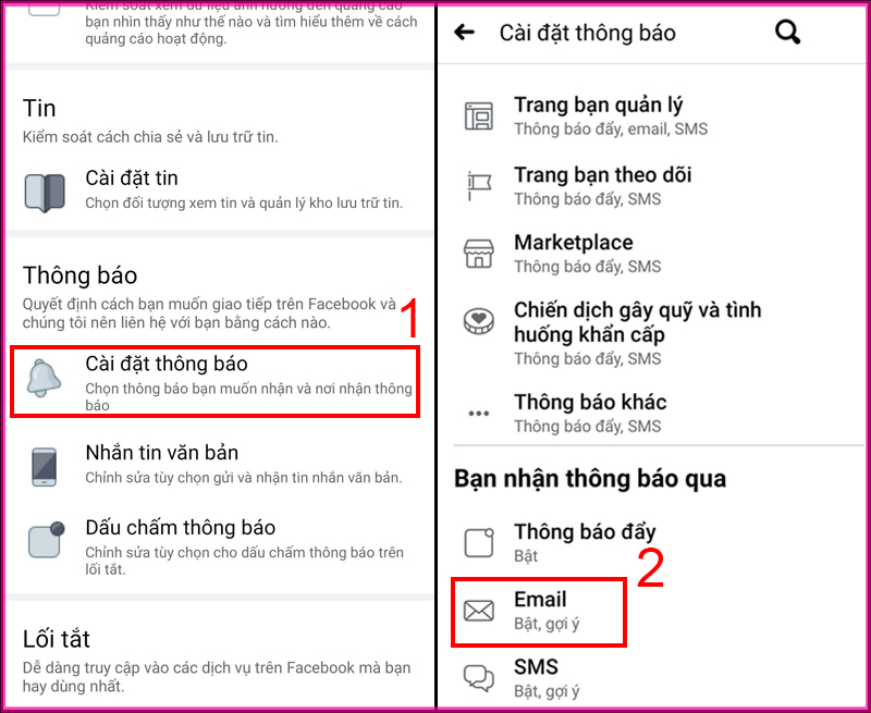 Tắt thông báo Facebook trên Gmail bằng điện thoại android bước 2