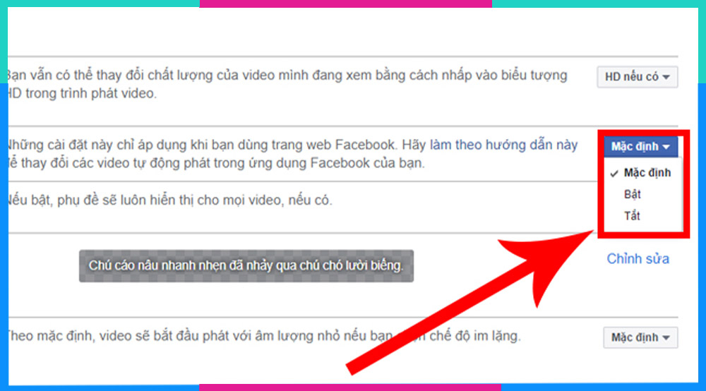 Tắt tự phát Video trên Facebook trên máy tính b4