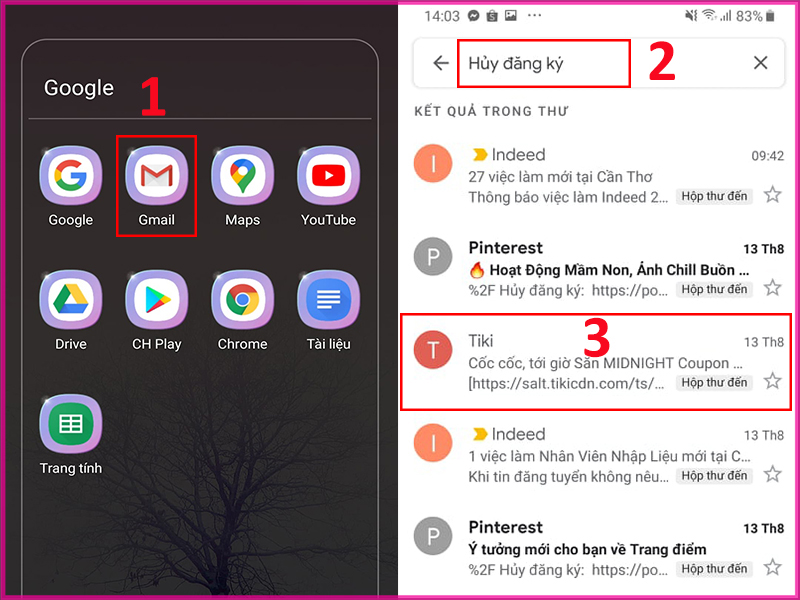 Thao tác hủy đăng ký để chặn mail quảng cáo bước 1
