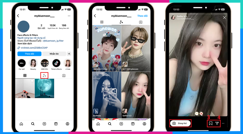 Tìm filter trên Instagram bằng tài khoản cá nhân của người tạo