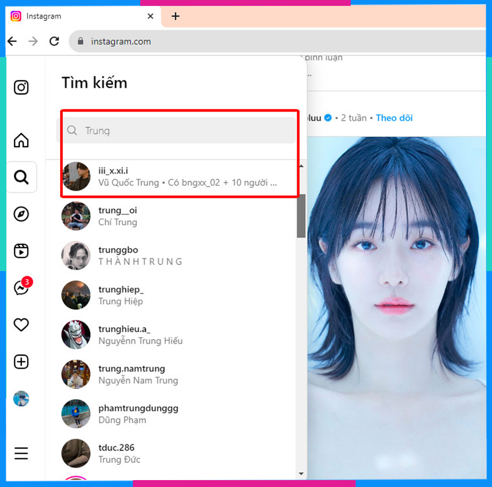 Tìm kiếm người dùng Instagram trên máy tính B4