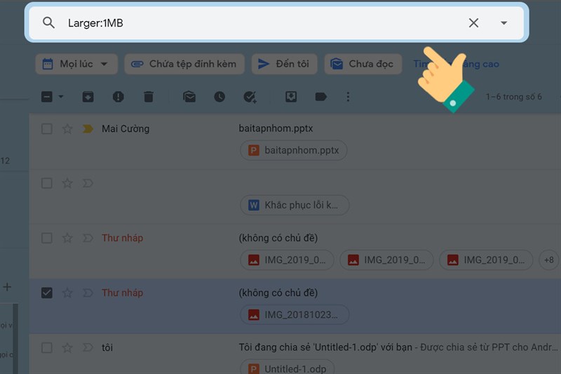 Xóa bỏ email chứa file nặng không cần thiết bước 1