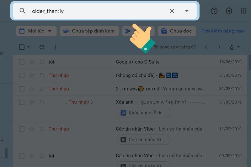 Xóa các email cũ không quan trọng đã đọc bước 1