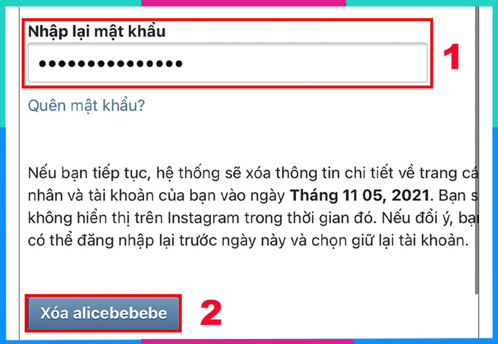 Xóa tài khoản Instagram trên trình duyệt b3