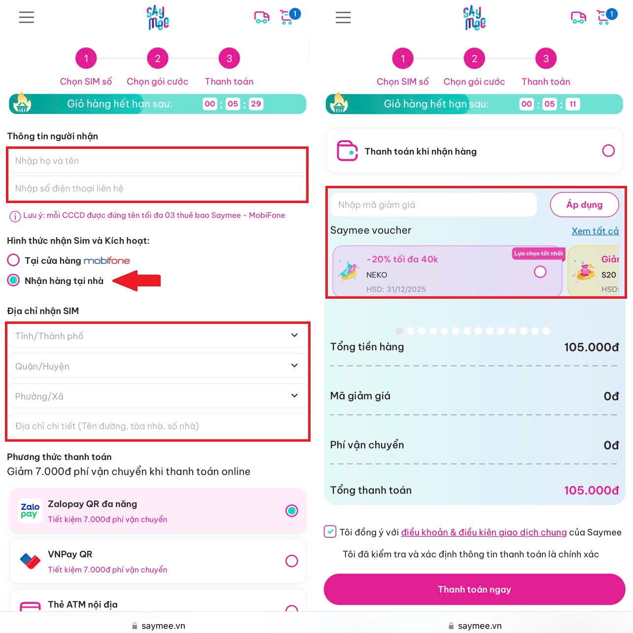 Bước 5 khi mua SIM Saymee online Bước 5 khi mua SIM Saymee online
